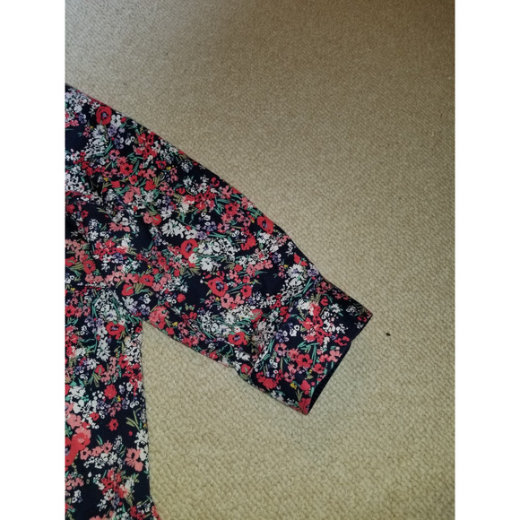 Womens Top-CHAPS-RALPH LAUREN-navy/pink floral "No Iron" button-up 3/4 slv-2X - Picture 3 of 4